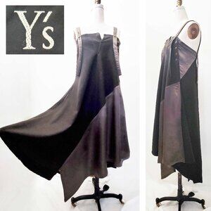Yohji Yamamoto Y's Vintage Asymmetric Wool Satin Sleeveless Dress Brown Taupe 3